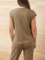 Casual Solid Color Cap Sleeve Top and Pants Knit Set