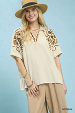 Umgee Floral Embroidered Sleeve Blouse