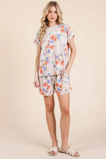 BOMBOM Floral Round Neck RIbbed T-Shirt
