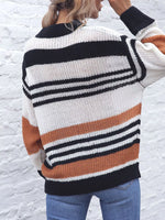 Striped Round Neck Knit Sweaer