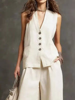 Full Size Sleeveless Vest and Wide-Leg Pants Set Plus SIze