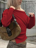 Asymmetrical Off-Shoulder Long Sleeve T-Shirt