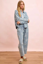 BiBi Printed Washed Denim Jacket With Pocket