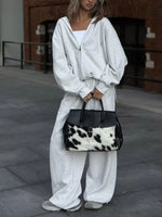 Oversized Zip-Up Hoodie and Wide-Leg Pants Set