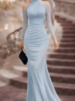 Cold Shoulder Mesh Sleeve Maxi Dress