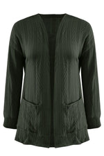 Full Size Textured Open Front Long Sleeve Cardigan