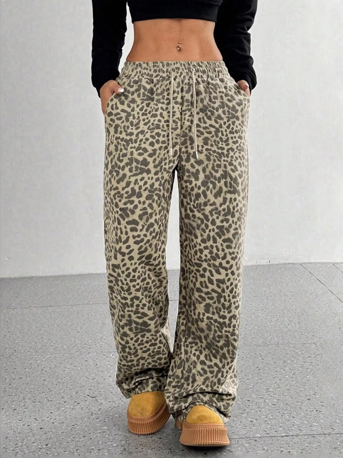 Leopard Wide-Leg Drawstring Pants