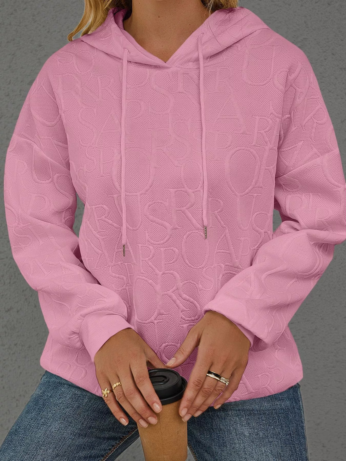 Full Size Embossed Lettering Casual Hoodie Plus Size