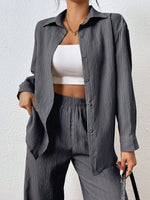 Button Up Long Sleeve Shirt and Pants Set