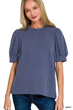 Zenana Raised Rib Puff Sleeve Top