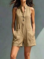 Full Size Sleeveless Button-Front Romper with Pockets Plus Size