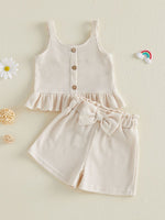 Children's Waffle Knit Tank Top and Bow Shorts Set