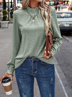 Texture Mock Neck Long Sleeve Blouse