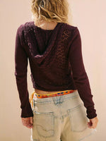 Crochet Detail Hooded Knit Top