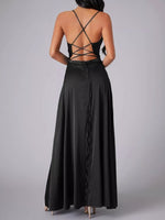 Lace Up Back Split Maxi Dress