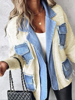 Raw Hem Denim Pocket Patchwork Cardigan