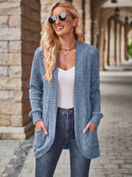 Ribbed Open Front Long Cardigan with Pockets