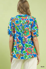 Umgee Floral Contrast-Trim Boho Blouse