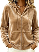 Full Size Velvet Zip-Up Outerwear with Drawstring Plus Size