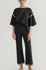 Contrast Trim Round Neck Top and Pants Set