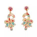 Christmas Candy Cane Bow Drop Earrings