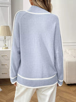 Contrast Trim Turtleneck Long Sleeve Sweater