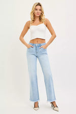 RISEN Tummy Control Mid Rise Ankle Straight Fray Hem Jeans