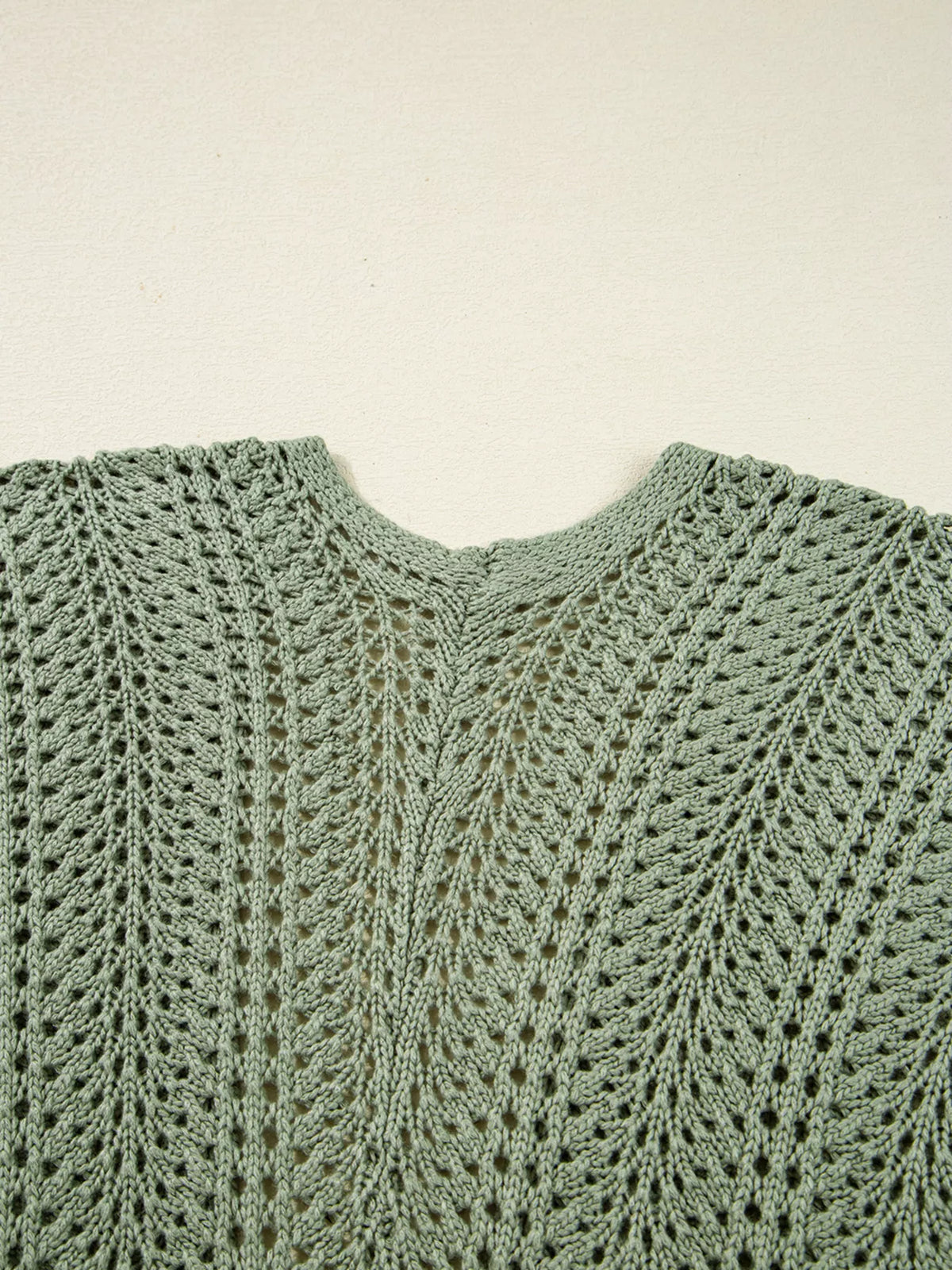 Scalloped Edge Eyelet Knit Batwing Sleeve Cardigan