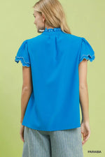 Umgee Scalloped Ruffle Sleeve Top