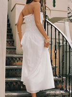 Strapless Smocked Mini Dress with Asymmetric Hem