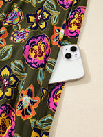 Floral Print Split Neck Bubble Sleeve Shift Mini Dress