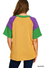 Zenana Mardi Gras Raised Rib Color Block Top