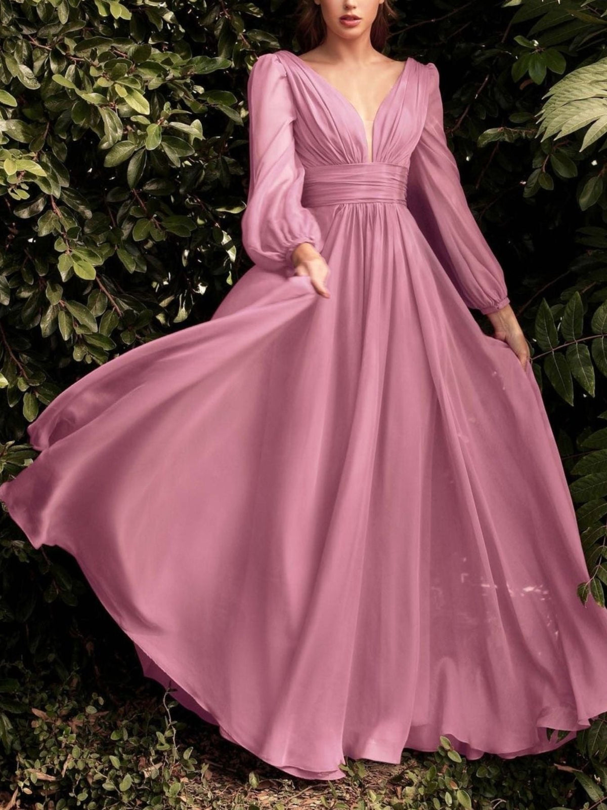 V-Neck Balloon Sleeve Maxi Dress