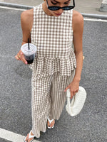 Gingham Sleeveless Top and Wide Leg Pants Set