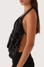 Bead Embellished Halter Neck Tank