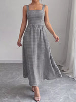 Square Neck Gingham Midi Dress