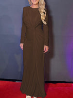 Ruched Knot Front Long Sleeve Maxi Dress
