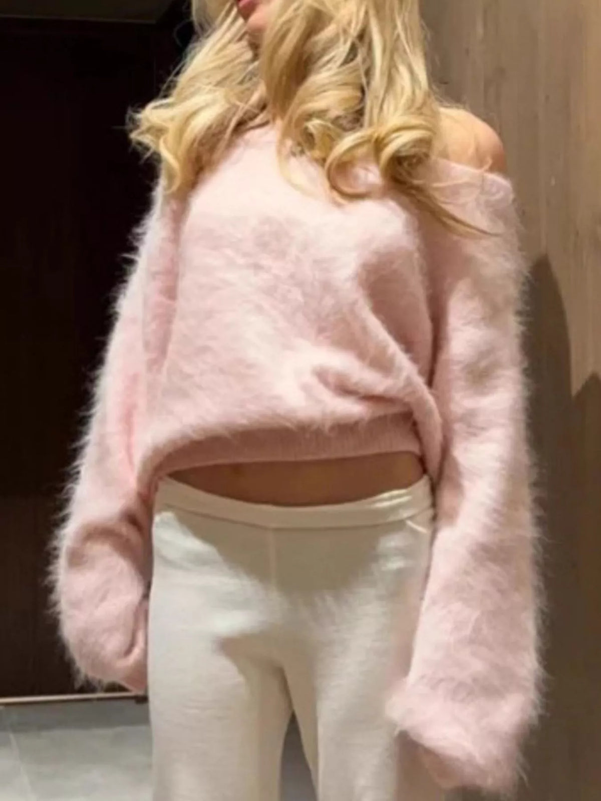 Fuzzy One Shoulder Sweater