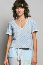 POL Floral V-Neck Short Sleeve Rib T-Shirt