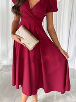 Surplice Short Sleeve Midi Dress