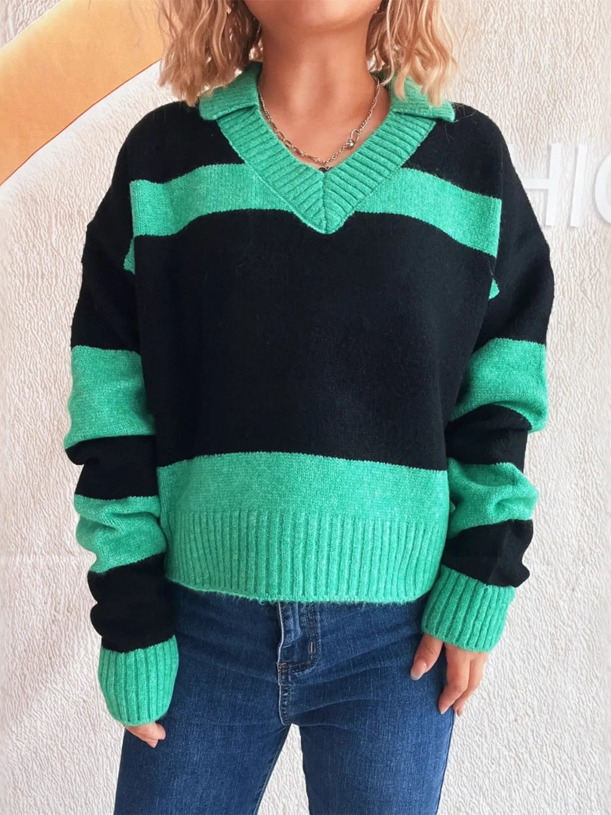Color Block Long Sleeve Sweater