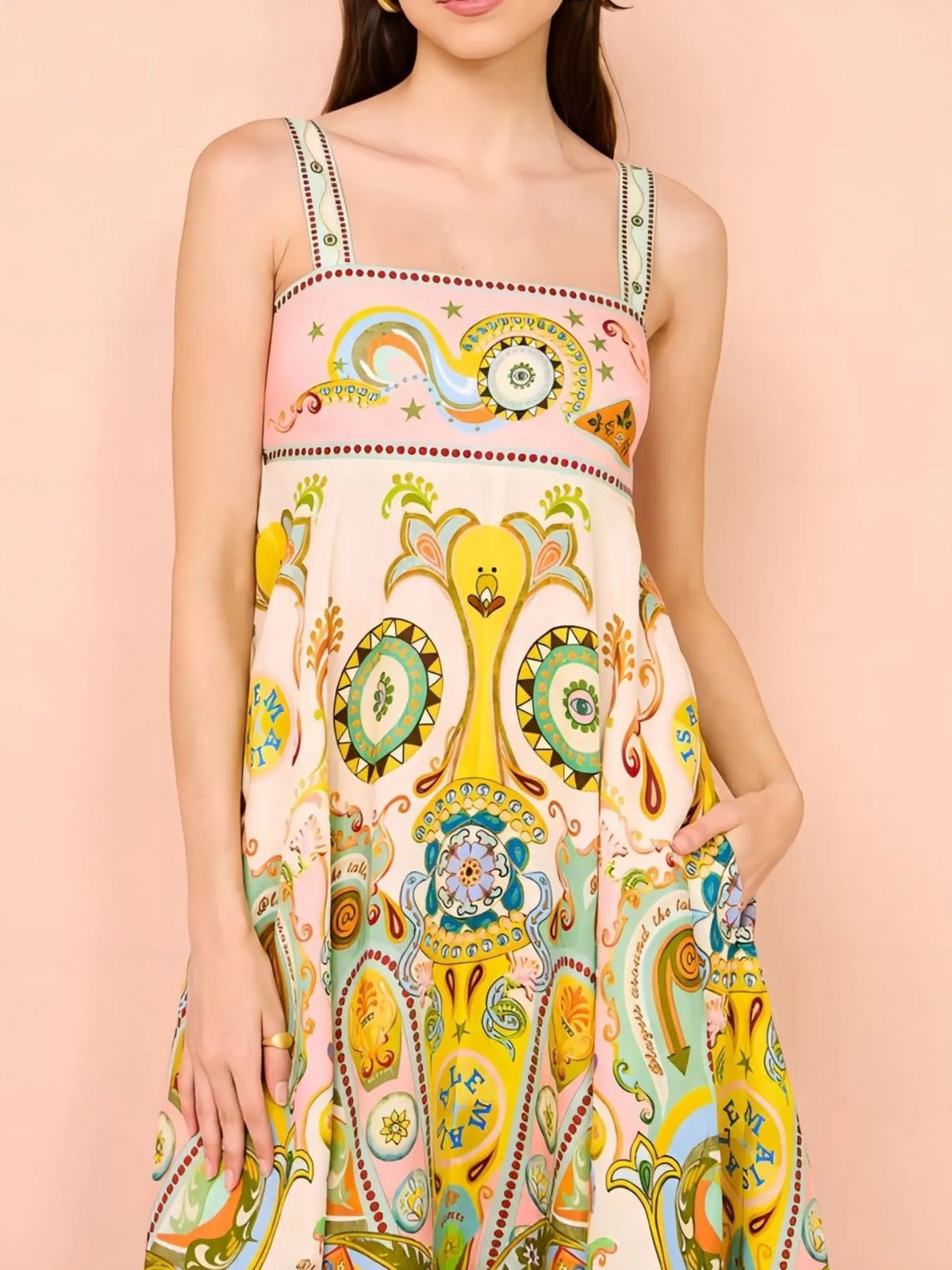 Paisley Print Square Neck Summer Dress