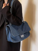 Denim Flap Chain Shoulder Bag