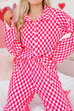 Checkerboard Print Long Sleeve Top and Pants Set