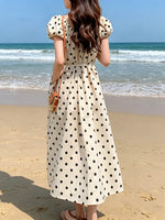 Polka Dot Puff Sleeve Midi Dress