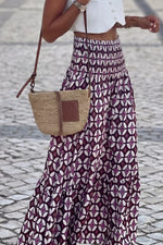 Geometric Print Smocked Waist Maxi Skirt