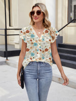 Floral Print V-Neck Cap Sleeve Casual Summer Blouse