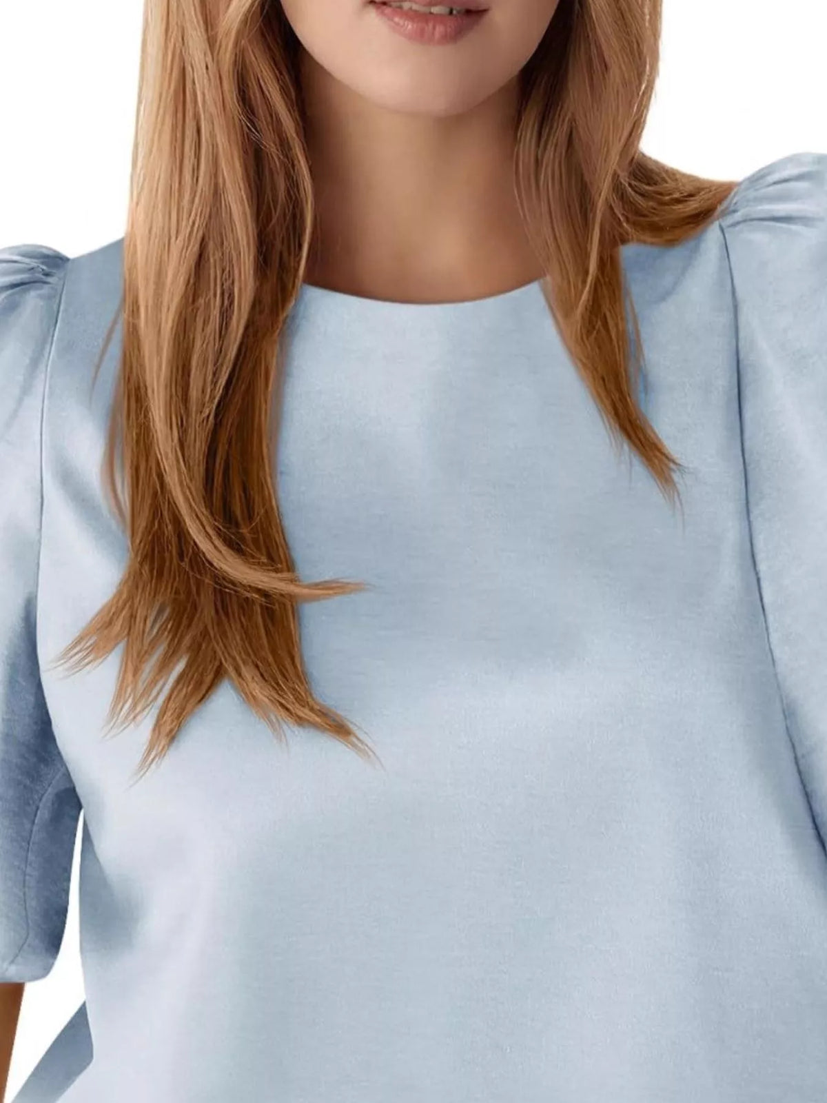 Round Neck Puff Sleeve Satin Top