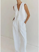 Full Size V-Neck Vest and Wide Leg Pants Set Plus Size