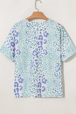Leopard Print V Neck Short Sleeve Blouse